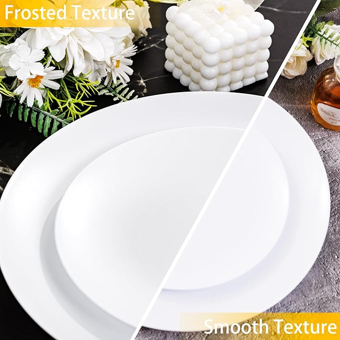 EI 150pcs White Plastic Plates Disposable,White Plate for Party,Disposable Frosted Plate with White Plastic Silverware,Heavy Duty Dinnerware set serves for 30,Perfect for Birthday Wedding Tea Party.