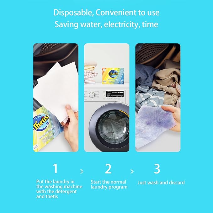 Thetis Color and Dirt Grabber sheets | Eco-friendly, color safe, dye absorbing sheets, 50 Sheets (50 Loads), Fragrance free