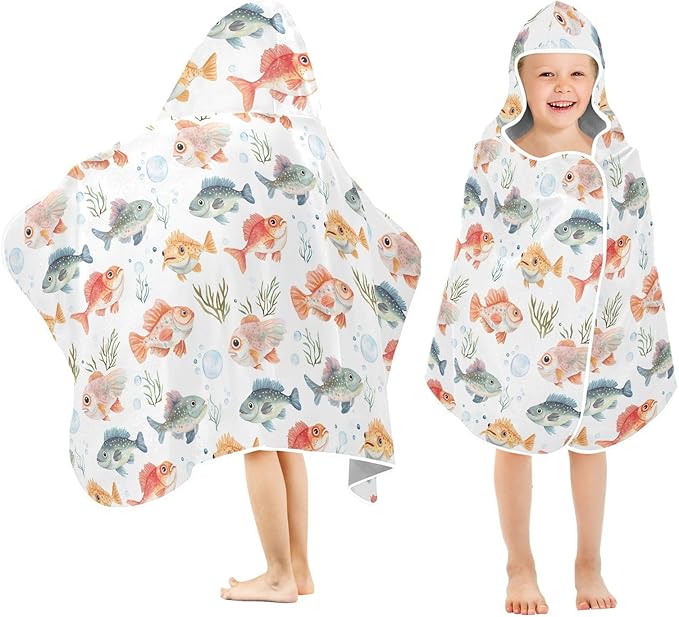 Hooded Beach Towel for Kids Cartoon Cute Codfish White Hooded Beach Bath Towel Absorbent Beach Towels with Hood