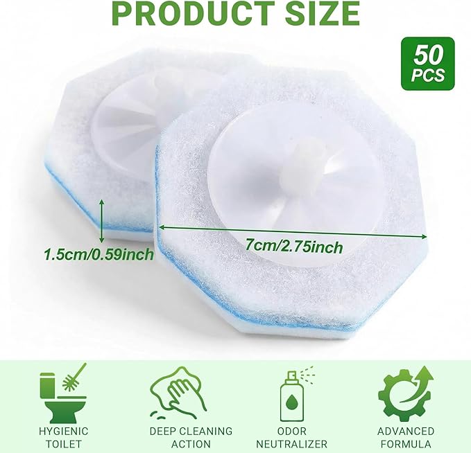 50PCS Toilet Bowl Cleaner Refills, Disposable Wand Refills Compatible with Most Systems, Scrubber Refill Heads for Bathroom Cleaning