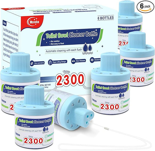 Msvvko Toilet Bowl Cleaner, Automatic Long-Lasting Blue Toilet Cleaner Bottle, Septic Safe Toilet Bowl Tablets in Bottles, Fresh Bathroom & Deodorize, 6 Pack, 2300 Flushes Each