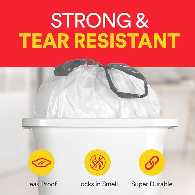 Small Trash Bags 4 Gallon Trash Bags Drawstring - 57 White Unscented Small Garbage Bags | Waste Basket Plastic Trash Can Liners | Bathroom House Cleaning Supplies