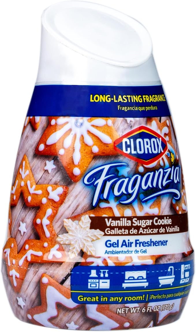 Clorox Fraganzia Gel Air Freshener Cone, Vanilla Sugar Cookie Scent - No-Plug, Battery-Free Air Freshener for Small Rooms, Closets, Kitchens, Bathrooms, Offices and More, 6 Ounce