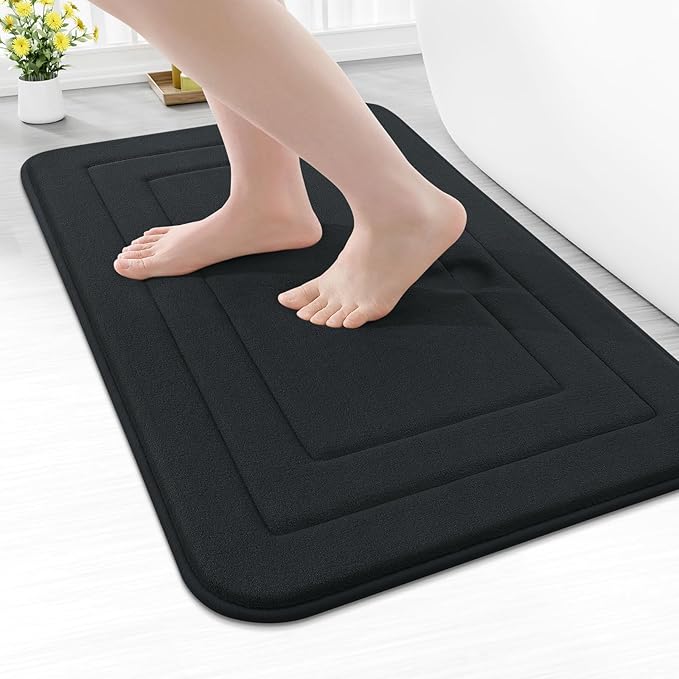 Arotive Memory Foam Bathroom Rug Mat 24x16, Ultra Soft and Absorbent Bath Mat, Machine Wash Dry, Comfortable Bath Rug Carpet for Bathroom Floor, Tub and Shower, Black