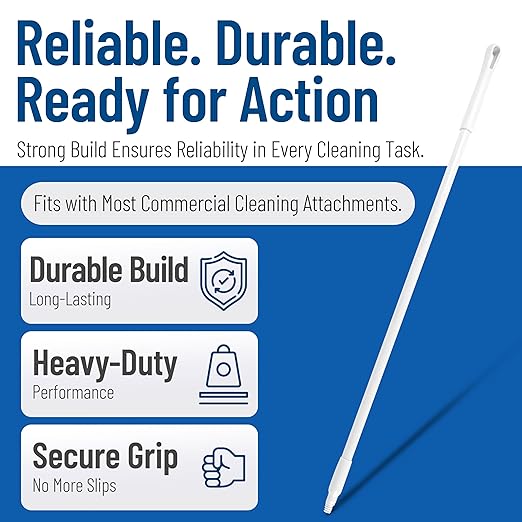 SPARTA 48" Fiberglass Replacement Handle with 3/4" Acme Thread Tip, Polyester Veil Reinforced, Hanging Cap, Commercial Cleaning, White (Pack of 12)