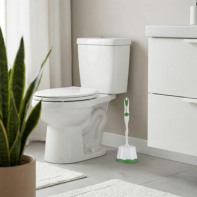 Restaurantware Toilet Brush with Caddy 10 Pack 15.7 x 4.9 x 4.9 Inches Plastic Toilet Scrubber with Holder Compact Brush Set Comfortable Grip Green and White Bathroom Scrubber