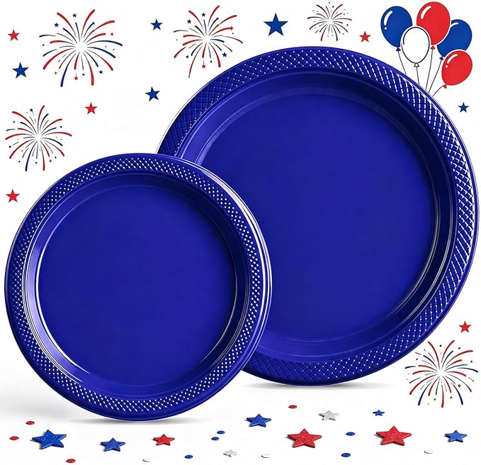 40 Pcs Royal Blue Plastic Plates for Patriotic Day, Blue Disposable Plates Heavy Duty, 20-9" and 20-7" Blue Plates for Graduation, Memorial Day, 4th of July
