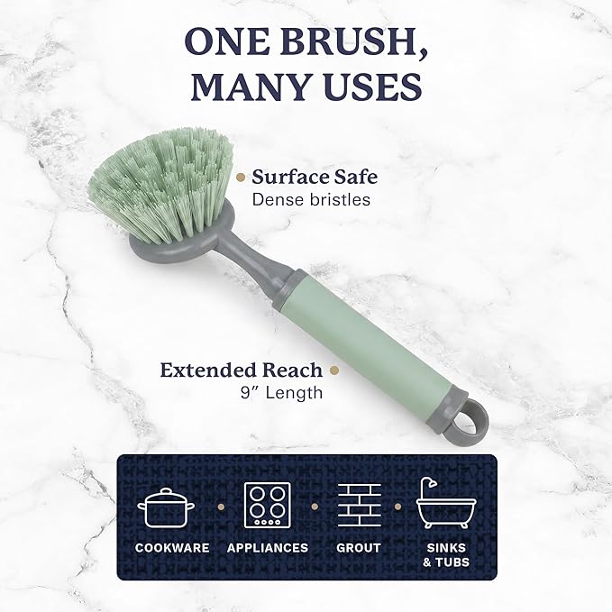 Farberware Dish Brush with Handle – 2 Pack Kitchen Scrub Brush for Dishes, Non-Scratch Dishwashing Brush Set with Firm Bristles for Pots, Pans, & Sink, Soft Grip Handles for Everyday Cleaning