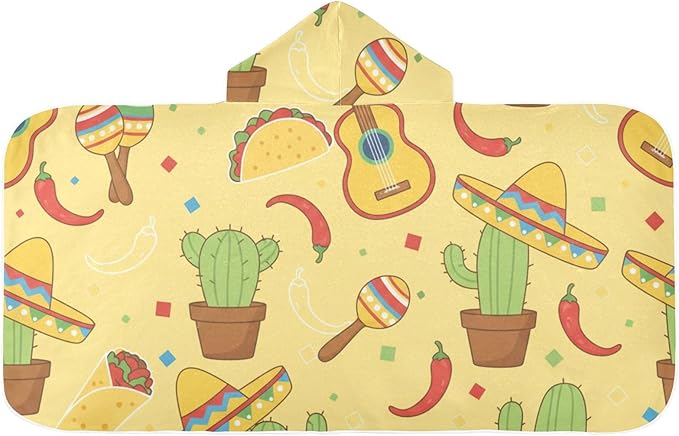 SUABO Kids' Bath Towels Mexico Cactus Guitar Hooded Towels for Boys Girls,Toddler Towels Multi-Purpose for Beach,Pool and Bathroom,23.5" x 50", Soft and Highly Absorbent