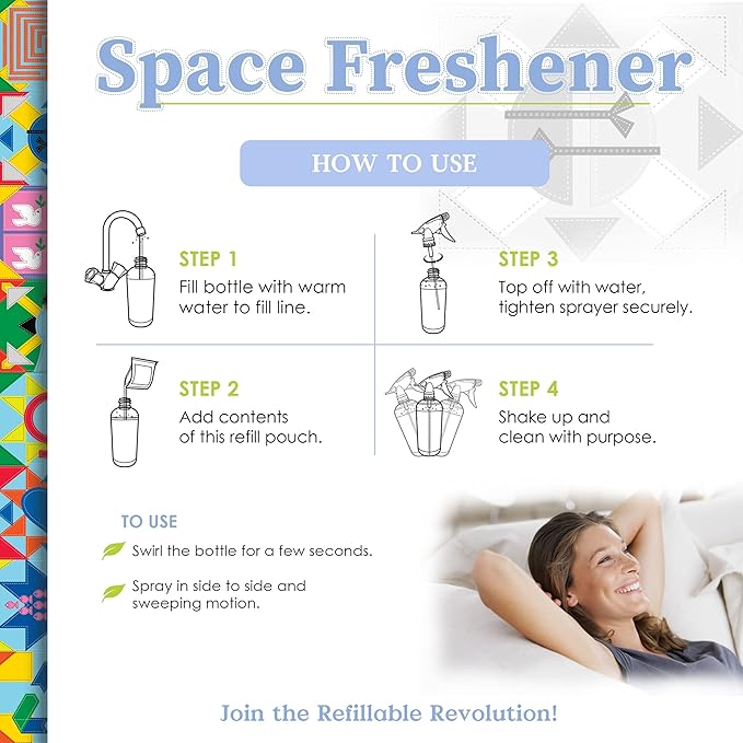 Truly Free Space Freshener Starter Kit, Lemongrass Essential Oil - Car and Air Fresheners for Home, Natural Odor Eliminator Room Spray, 12 oz Empty Bottle + One (3 oz) Fill - No Synthetic Fragrances