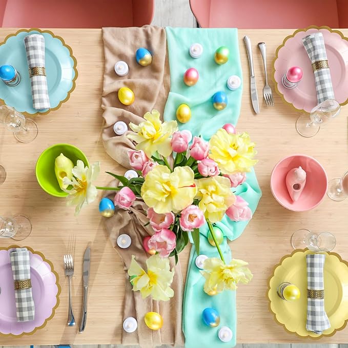 48 Pcs Pastel Paper Plates 7 Inch Easter Scalloped Disposable Dessert Plate for Coquette Bridal Pink Bow Wedding Birthday Baby Shower Party Supplies