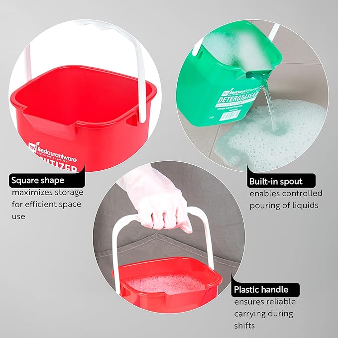 RW Clean 6 Quart Cleaning Bucket, 1 Detergent Square Bucket - With Measurements, Built-In Spout And Handle, Green Plastic Utility Bucket, For Home Or Commercial Use, - Restaurantware