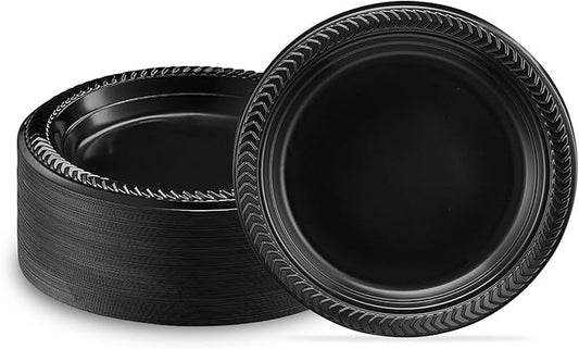 PLASTICPRO 200 PCS Black Plastic Plates Light Weight 6 Inch Plastic Dessert Plates Black Plates Disposable for Party and Wedding