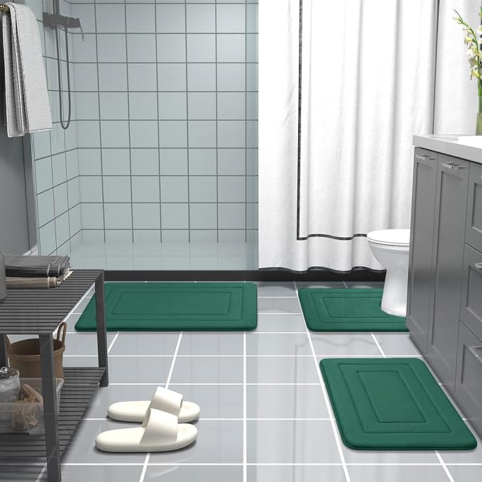 Arotive Memory Foam Bathroom Rug Mat 54x24, Ultra Soft and Absorbent Bath Mat, Machine Wash Dry, Comfortable Bath Rug Carpet for Bathroom Floor, Tub and Shower, Dark Green