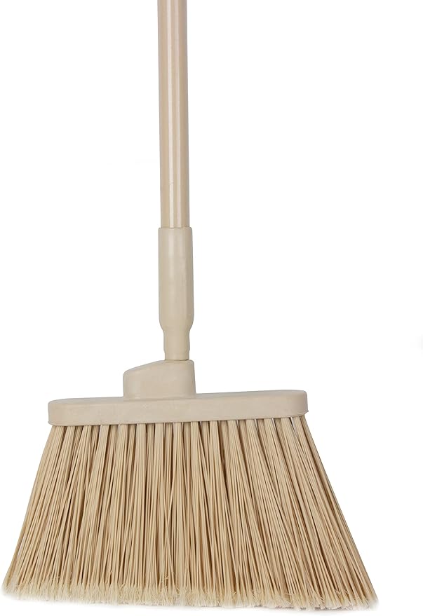 SPARTA 41082EC25 Plastic Color Coded Broom, Flagged Bristles, Long Broom With Angled Head For Large Debris, 56 Inches, Tan, (Pack of 12)