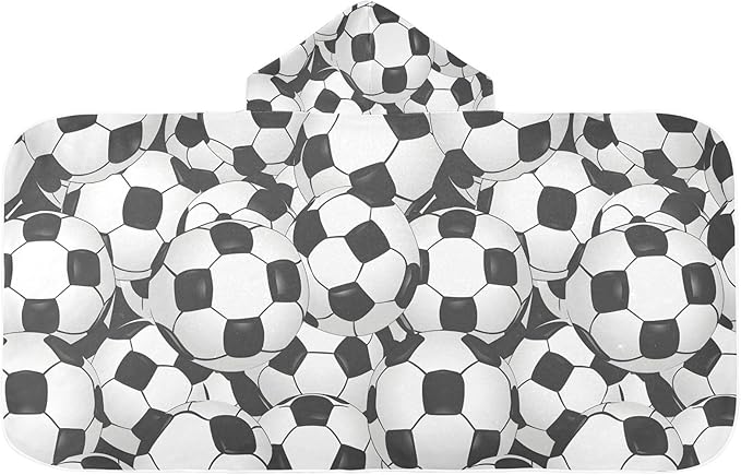 Hooded Towel for Kids Football Print Beach Wrap Bath Towels 50x23.5in