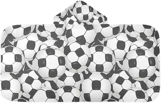 Hooded Towel for Kids Football Print Beach Wrap Bath Towels 50x23.5in