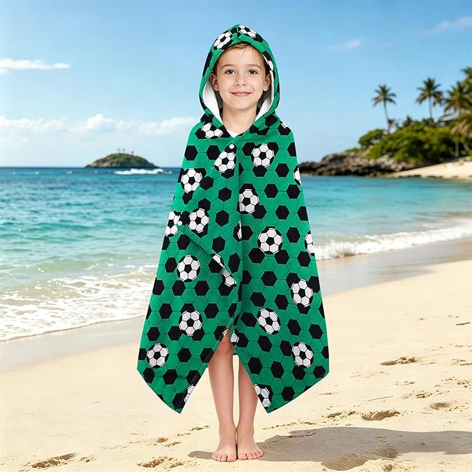 Hooded Towels for Kids - Superfine Fiber Soccer Toddler Hood Bath Towels Beach Hooded Poncho Absorbent Pool Toddler Swim Bath Wrap for Boys & Girls 3-10 Years Beach Essentials, 50 * 30 inches