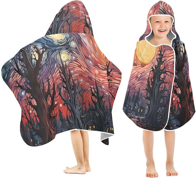 Hooded Towel for Kids Starry Night of The Forest Beach Wrap Bath Towels 50x23.5in