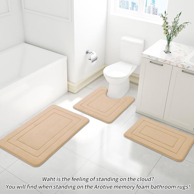 Arotive Memory Foam Bathroom Rug Mat 44x24, Ultra Soft and Absorbent Bath Mat, Machine Wash Dry, Comfortable Bath Rug Carpet for Bathroom Floor, Tub and Shower, Beige