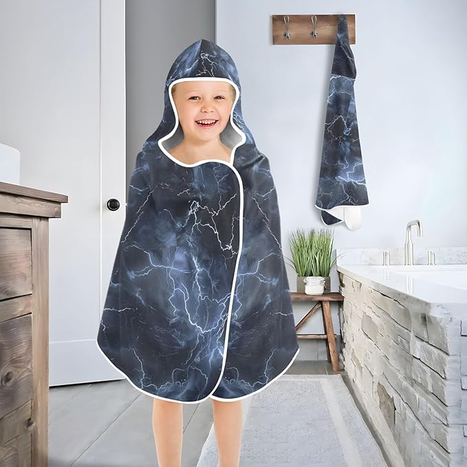 Hooded Towel for Kids Lightning in Dark Sky Beach Wrap Bath Towels 50x23.5in