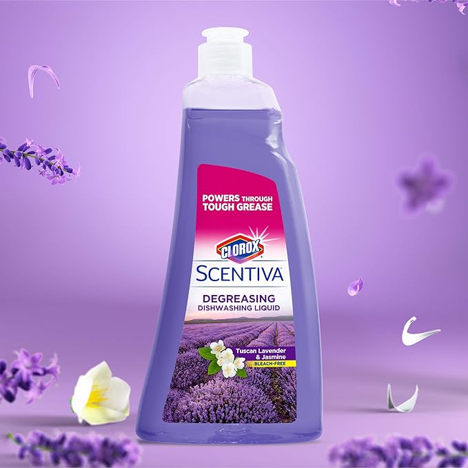 Clorox Scentiva Liquid Dish Soap, Tuscan Lavender and Jasmine Scent - Ultra-Concentrated Dishwashing Liquid That Cuts Through Grease and Food Residue, Bleach-Free, 26 Fl Oz
