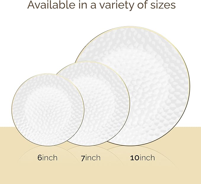R-kay 100 Pack Clear Plastic Plates - 6.25 IN Hammered Gold Rimmed Sturdy, Durable And Extra Heavy duty Gold Plastic Dessert Plates Disposable - Ideal For Appetizer And And For Desserts.