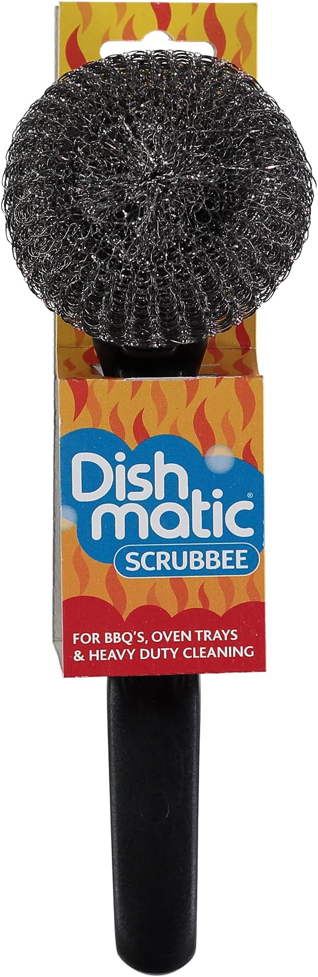 Dishmatic Scrubbee Washing-Up Stainless Steel Scourer for BBQ, Grill, Oven – Kitchen Washing-Up Handle with Easy-Grip Handle