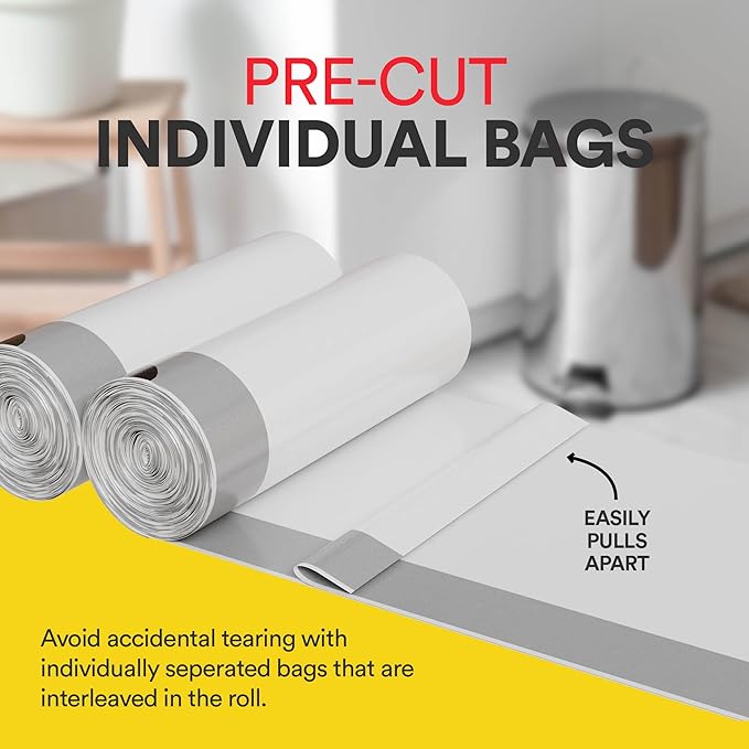 Small Trash Bags 4 Gallon Trash Bags Drawstring - 57 White Unscented Small Garbage Bags | Waste Basket Plastic Trash Can Liners | Bathroom House Cleaning Supplies
