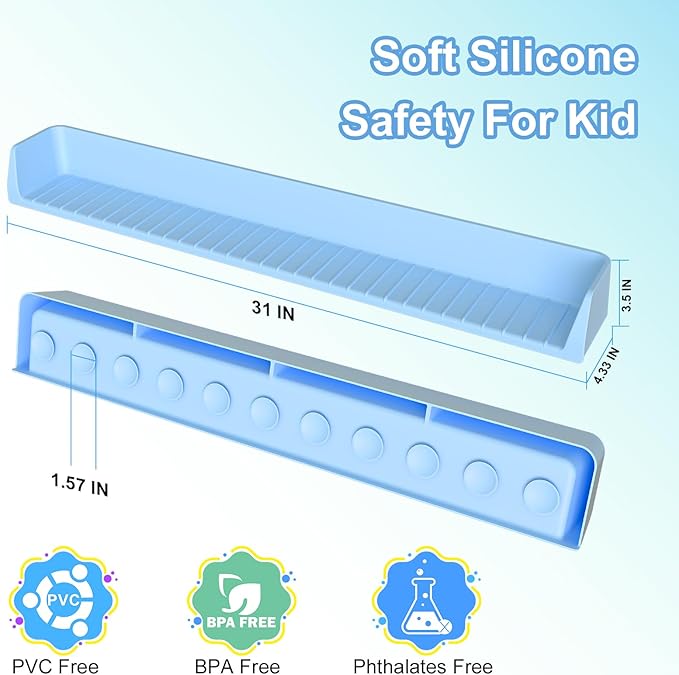 Splash Guard for Bathtub Kids, Longer Silicone Bathtub Water Guard, Toy Tray Caddy Holder for Tub, Bathtub Splash Guard Prevent Water Spills in Bathroom (2.6FT, Blue)