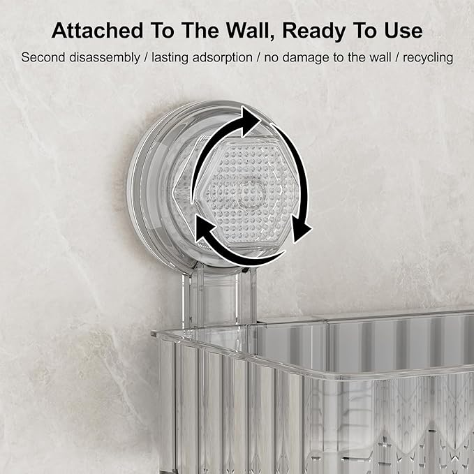 Shower Caddy Suction Cup Bathroom Shower Organizer for Bathroom Storage & Home Decor & Kitchen No Drilling Large Capacity Removable and Reusable Shower Shelves for Inside Shower. (clear, square)