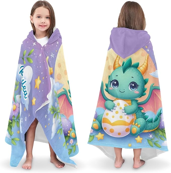 Green Flying Dragon Personalized Hooded Towel Absorbent Wrap Soft Pool Beach Bath Towels Hood Poncho for 5-12 Years Kids Boys Girls