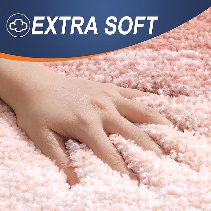 OLANLY Luxury Toilet Rugs U-Shaped 24x20, Extra Soft and Absorbent Microfiber Bathroom Rugs, Non-Slip Plush Shaggy Bath Mat, Machine Wash Dry, Contour Bathroom Mats for Toilet Base, Peach