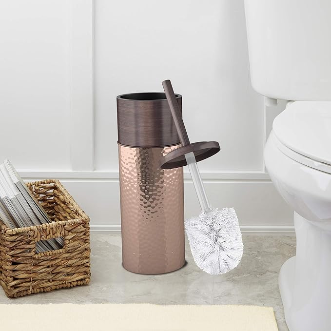 nu steel Round Shape Stainless Steel Toilet Brush Holder for Bathroom Copper Color Finish Comes with a Complete Plastic Liner Inside to Prevent Dripping