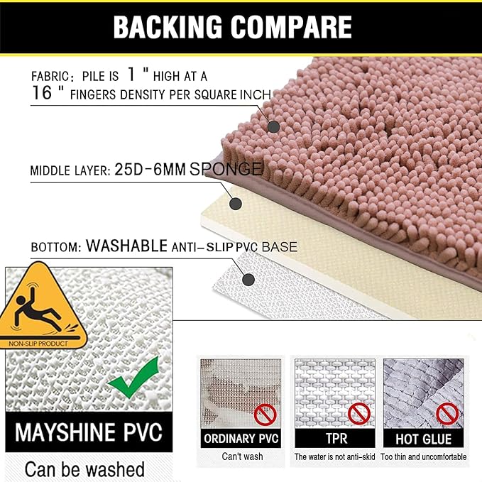 BOANKODU Bathroom Rugs Sets 2 Piece, Extra Soft Chenille Bath Mat Absorbent Bathroom Rug, Bathroom Mat with Sturdy PVC Non-Slip Bottom, Machine Washable Bath Rugs (32x20 Inch + 24x16 Inch, Deep Pink)