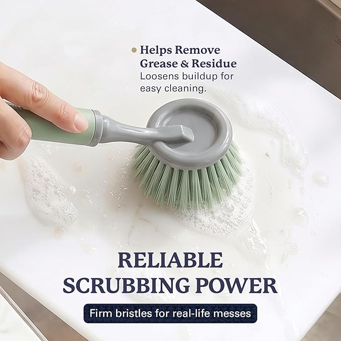 Farberware Dish Brush with Handle – 2 Pack Kitchen Scrub Brush for Dishes, Non-Scratch Dishwashing Brush Set with Firm Bristles for Pots, Pans, & Sink, Soft Grip Handles for Everyday Cleaning