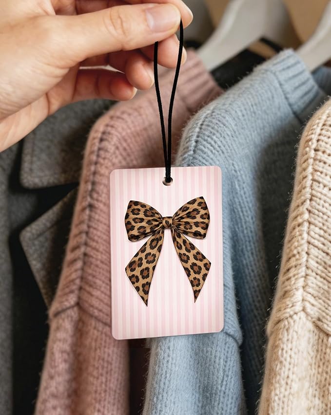 Funky Leopard Bow Orange Citrus Car Air Freshener 4pcs, Girly Y2k Lucky 8 Ball Cheetah Hanging Scents Car Accessories Interior Mirror Decor for Women Girls