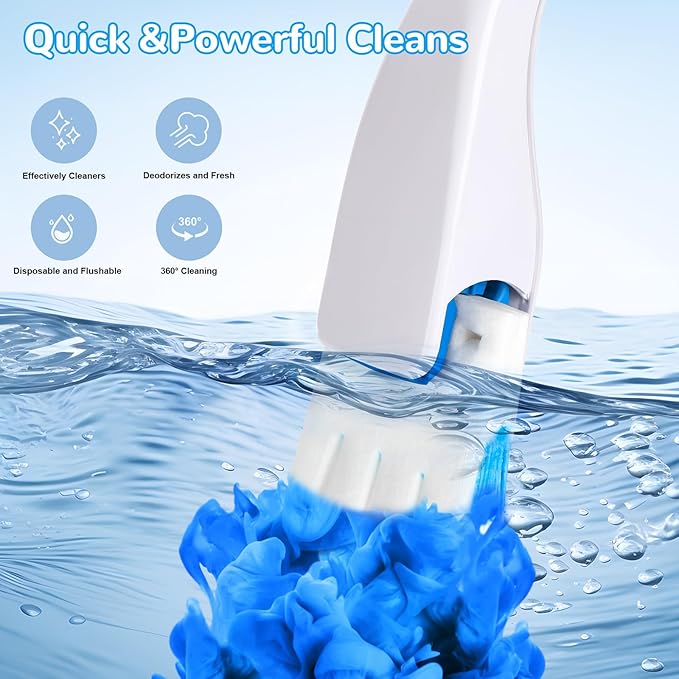 Effacera Disposable Toilet Bowl Brush Holder Cleaning System and 72 Refills Flushable Toilet Refills,Toilet Refills Fresh for Bathroom Scrubber Cleaning Supplies