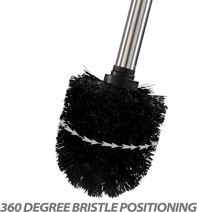 Bath Bliss Toilet Brush and Holder | Self Closing Lid | 360 Degree Brush Head | Bathroom Cleaning | Compact Size | Storage and Organization | Matte Black