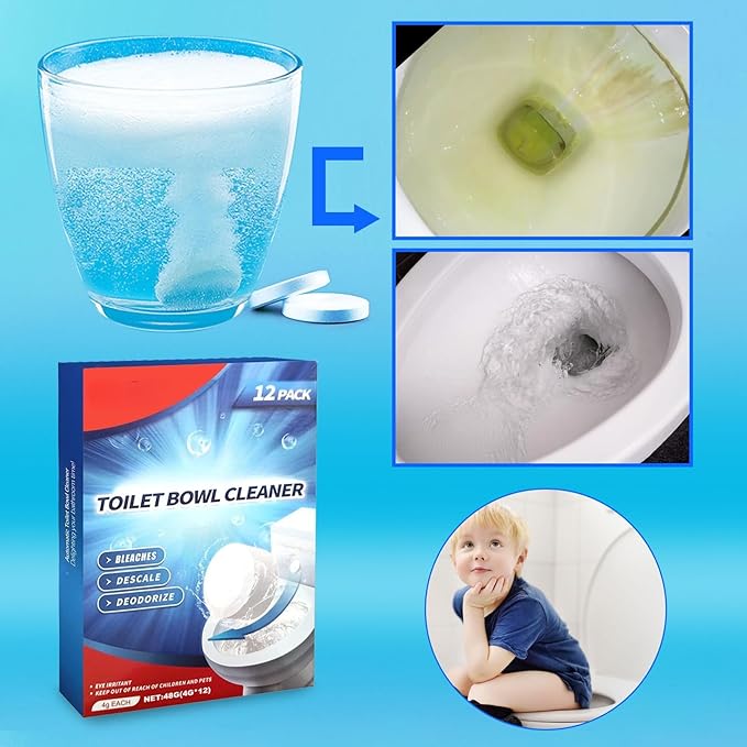 Toilet Bowl Cleaner Tablets 12 Packs, Household Toilet Cleaner with Bleach for Deodorizing and Descaling, Bathroom Cleaner Fresh Scent, Compatible with effective to use Works with Toilets