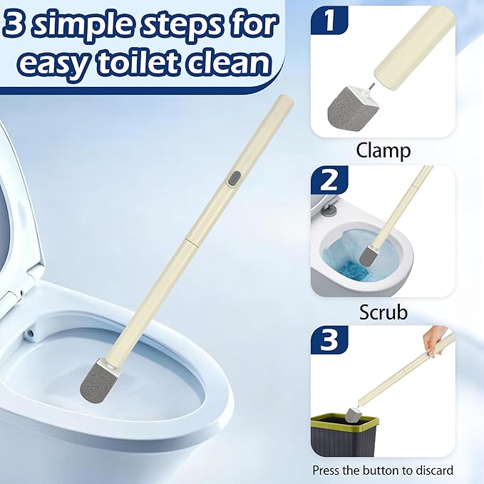 Pumice Stone Toilet Bowl Cleaner with 20" Ultra Long Handle, Push-Button Replaceable Head Hard Water Ring Stain Remover for Bathroom, Bathtub, Pool, Kitchen Sink Cleaning, 7 Pack (gray)