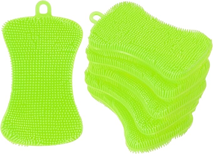 uxcell Silicone Dish Scrubber, 6 Pack Reusable Dishes Sponges Silicone Sponges Double Design for Kitchen Bathroom Cleaning Gadgets Accessories Countertop Cookware Pots Pans, Green