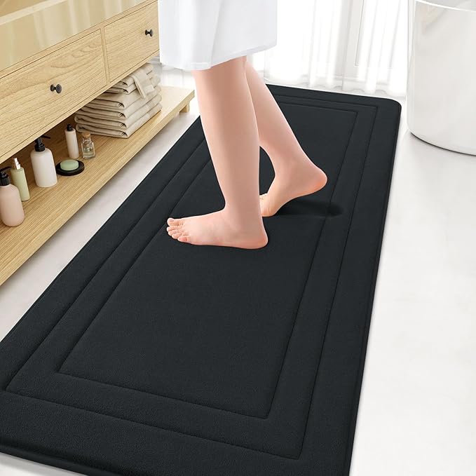 Arotive Memory Foam Bathroom Rug Mat 70x24, Ultra Soft and Absorbent Bath Mat, Machine Wash Dry, Comfortable Bath Rug Carpet for Bathroom Floor, Tub and Shower, Black