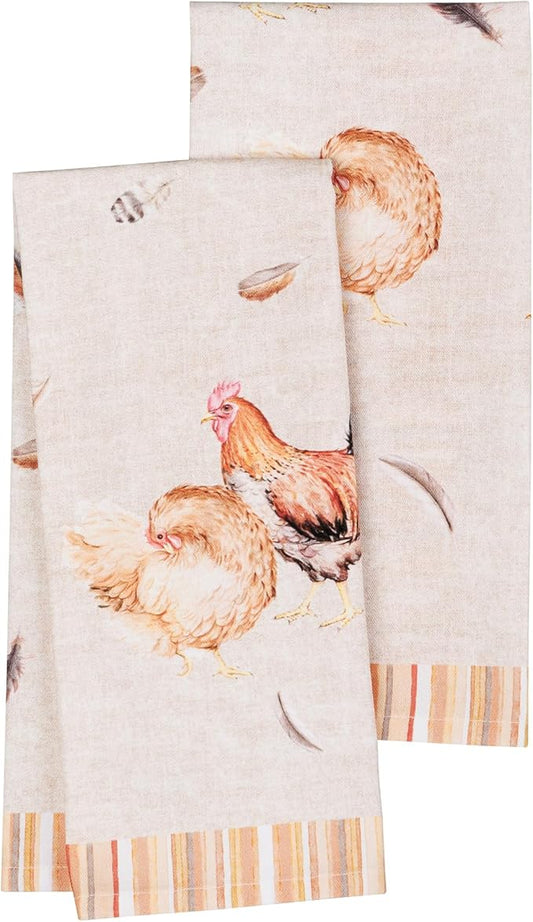 Maison d'Hermine Kitchen Towels Set of 2 100% Cotton 27.50" x 20" Reusable Cloth Tea Dish Towels Absorbent with Hanging Loop for Kitchen, Home, Dining, Cocktail Parties (Barnyard)