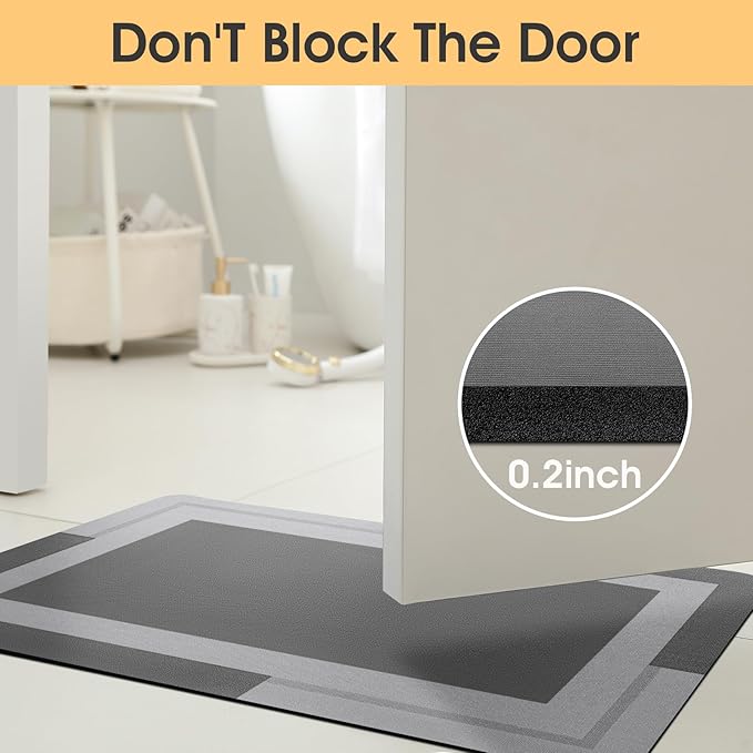 ACCUMTEK Non Slip Bath Mat, Thin Bathroom Rugs Fit Under Door, Quick Dry Bath Mats, Machine Washable Bath Rugs for Bathroom, Bathtub & Kitchen, Bathtub & Kitchen, Grey/Bordered/36 x24