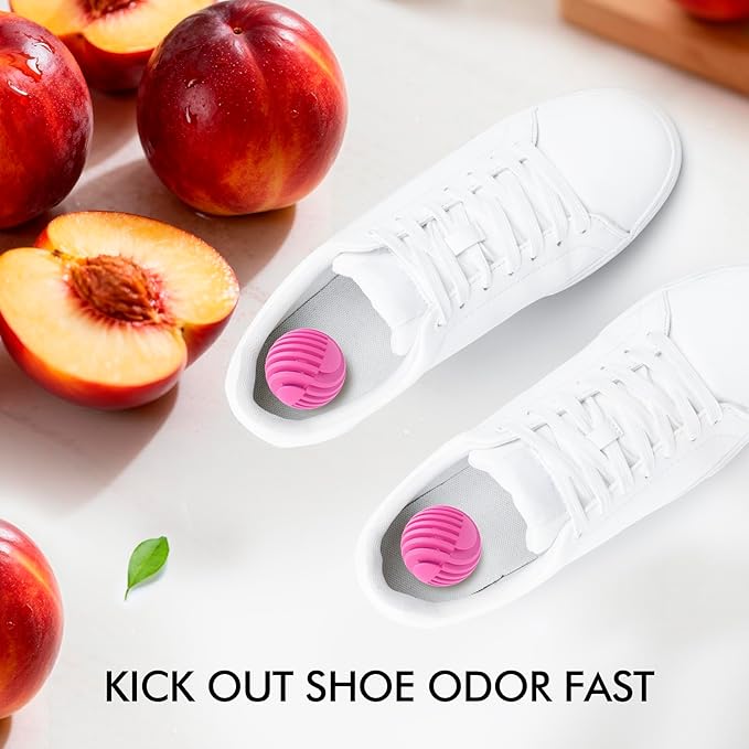 Shoe Deodorizer Balls, Sneaker Odor Eliminator, Long-Lasting Air Freshener for Cloest Car Lockers Drawer Gym Bags, 6 Pack Peach Scent