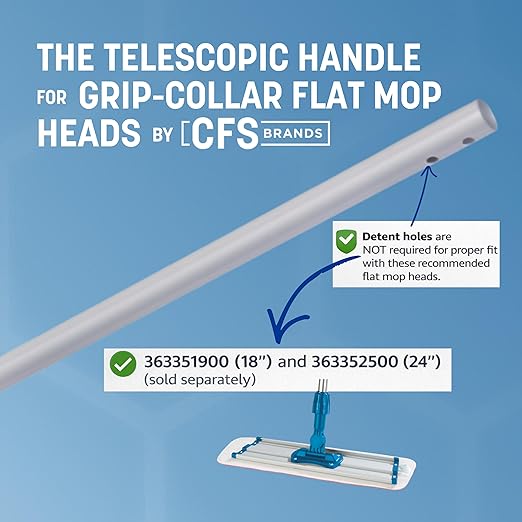 Carlisle FoodService Products Telescopic Mop Handle for Flat Head Mops for Floor Cleaning, Home, Kitchen, Restaurants, Office, And Janitorial Use, Aluminum, 43 - 70 Inches, Silver