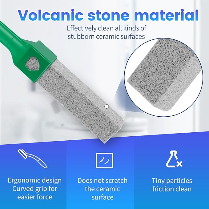 15 Packs Pumice Cleaning Stone, Pumice Stone for Toilet Cleaning with Removable Extra Long Handle, Powerful Cleaner for Hard Water Rings,Calcium Stains, Stone Toilet Bowl Cleaner for Home (15, Green)
