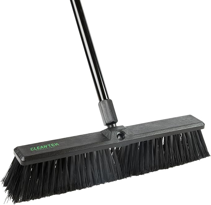 Restaurantware-BROOM HEAD ONLY: Clean Tek Professional 17.13-Inch Push Broom Head, 1 Heavy-Duty Cleaning Tool - Handle Sold Separately, Fine Flagged Bristles, Black Plastic, Outdoor Use
