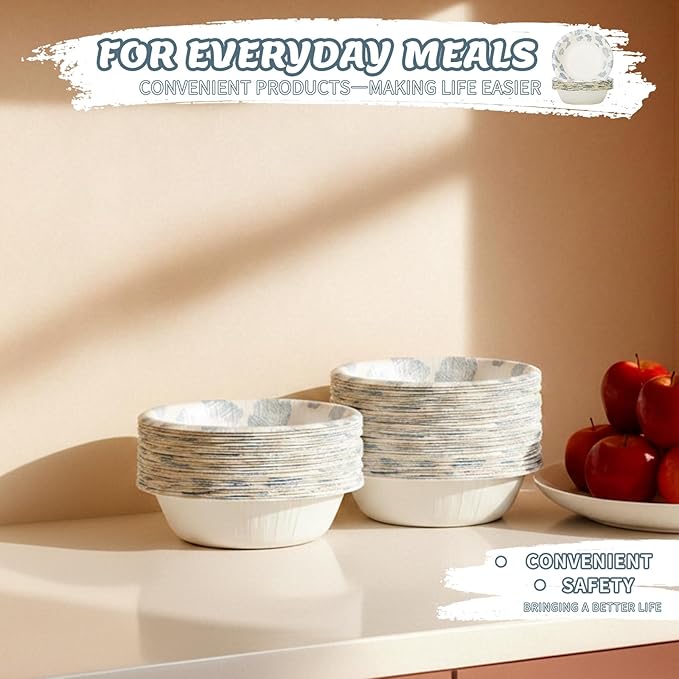 30 Pack Paper Bowls, 8 Oz Disposable Soup Bowl, Heavy Duty Printed Disposable Bowls Bulk For Snacks, Dessert, Breakfast, Lunch And Dinner Meals (Plain Spots)